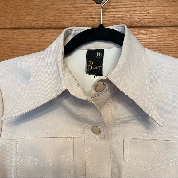 Vintage 70s Bonartt tan cream short sleeve button front belted top - Picture 4 of 7